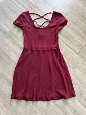 Hollister Burgundy Crisscross Back Skater Dress